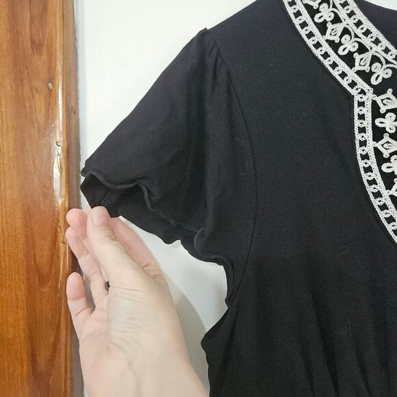 INC Petite Embroidery Black Flutter Short Sleeve Knit Dress Size Medium Stretch - Picture 6 of 7